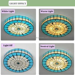 Plafonnier LED créatif fait main de style Tiffany en verre teinté avec cadre en acier, 12 pouces, pour salon et chambre à coucher - Product Image 5