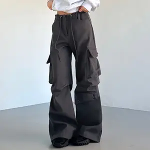 Calças casuais femininas com cinto grande estilo hip hop personalidade de rua calças retas combinando