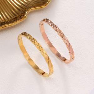 <b>Simple</b> Cross Checkered Pattern Stainless Steel Bracelet for Women New Trendy Fashion <b>Jewelry</b> - Product Image 2