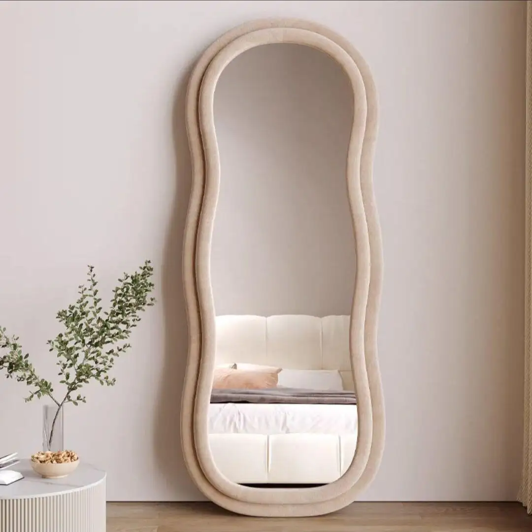 Full Body Floor dressing Mirror Irregular Wave Mirror Soft Fabric Frame Wavy Curvy Standing mirror