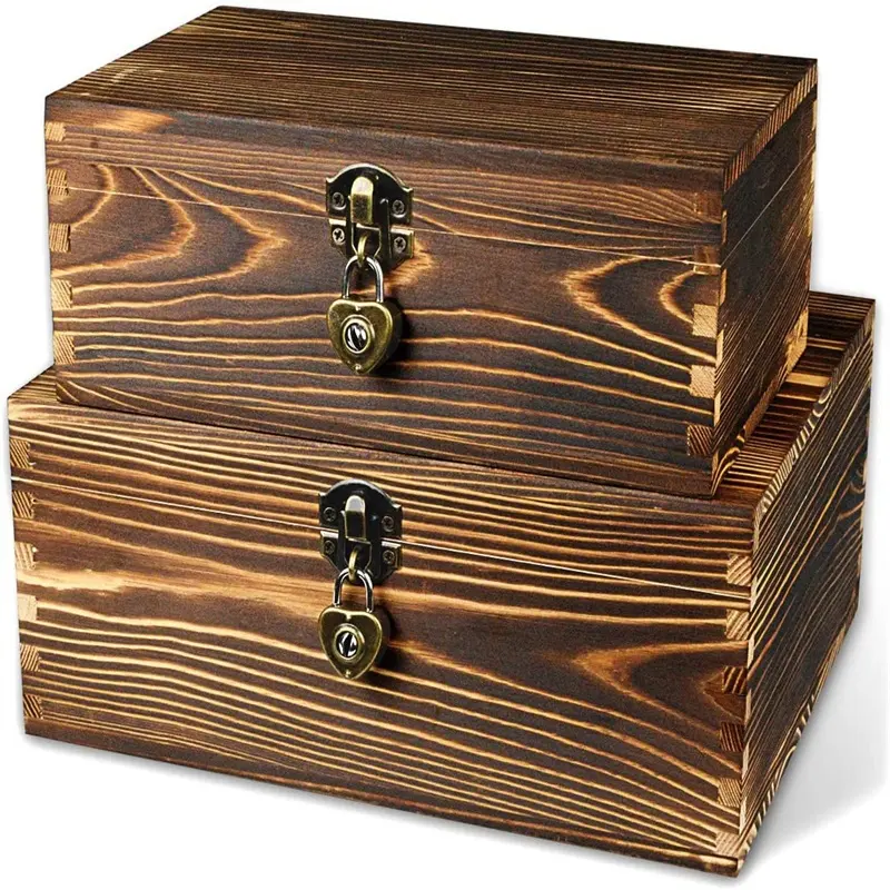 Caixa de presente de madeira rústica da pinha sólida, lembrança de presente com fechamento