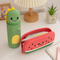 Trousse à crayons en silicone Pop It Fidget Dinosaure Pastèque Aubergine avec fermeture éclair, Kawaii, personnalisable pour étudiant, pochette de rangement pour stylos