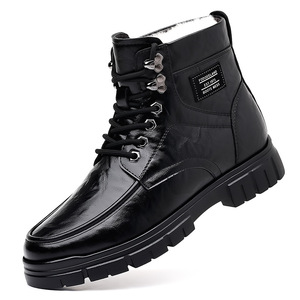 รองเท้าบูทหนังบุขนสัตว์สำหรับผู้ชาย ฤดูหนาว พื้นหนา กันน้ำ แบบผูกเชือก หุ้มข้อสูง สไตล์ลำลอง/ทำงาน สีน้ำตาล/สีดำ - Product Image 4