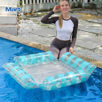 Fauteuil flottant gonflable Mart 104 cm en PVC transparent à paillettes, transat de piscine, hamac aquatique avec siège en filet pour adultes et enfants