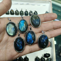 Liontin Batu Alam Labradorit Lapis Perak untuk Wanita Pria, Perhiasan Liontin Batu Permata Fashion, Hadiah