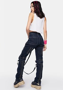 Jeans pour femmes personnalisé <span class=keywords><strong>2022</strong></span> automne Style punk Denim <span class=keywords><strong>classique</strong></span> bretelles Bondage amovibles <span class=keywords><strong>pantalon</strong></span> à fermeture éclair - Product Image 3