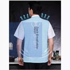 Ropa de chef de manga corta con estilo West Point de verano para hombre, uniformes de comedor de cocina de <span class=keywords><strong>restaurante</strong></span> y Bar de tejido fino transpirable - Product Image 2