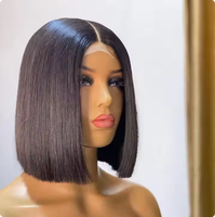 Peluca de Cabello Humano Brasileño Virgen con Cierre de Encaje 4x4, Grado 12A, Super Doble Trama, Liso, Corto, sin Pegamento
