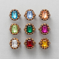 Bague unisexe classique en acier inoxydable motif léopard cristal arc-en-ciel avec pierre carrée en lucite en forme de spirale