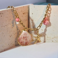 Nuevo Collar con Colgante de Estrella de Mar y Concha Chapados en Oro de la Serie Ocean, con Cadena Clásica, para Unisex, Aniversario