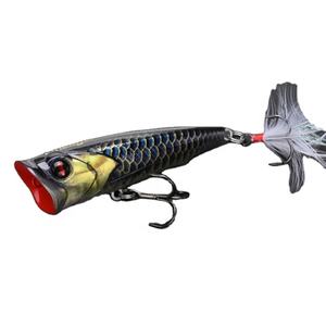 LUTAC Leurre rigide Popper pour eau douce salée 3d Eyes Topwater Fishing Lures with HOOK Feather Treble Hook Trolling 72mm/10g - Product Image 4