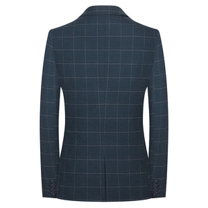 <span class=keywords><strong>Costume</strong></span> de mariage trois pièces à carreaux pour homme gris <span class=keywords><strong>foncé</strong></span> coupe ajustée fermeture à glissière pantalon plat costumes - Product Image 3