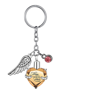 Heart with Birthstone and Angel Wing Pendant Memorial Key Chain Cremation Urn for <strong>Ashes</strong> <strong>Keepsake</strong> Key <strong>Ring</strong> Jewelry to Men Women - Product Image 5