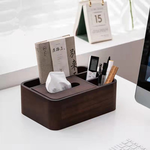 Black <b>Walnut</b> Wood Tissue Box Solid Wood Covered With Compartments Multi Purpose For Living Room <b>Coffee</b> <b>Table</b> - Product Image 2