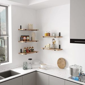 Juego de estantes de pared de madera Estantes de almacenamiento flotantes rústicos para sala de estar, dormitorio, cocina y baño - Product Image 2