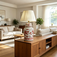 Lampe de chevet élégante Fortune Oriental, veilleuse en porcelaine chinoise avec motif double dragon et oreilles de bête pour l'ameublement de la maison