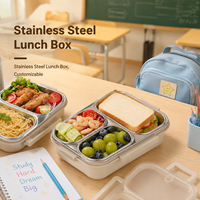 Boîte à lunch en acier inoxydable Aohea, 2 compartiments, récipient alimentaire 304 pour la préparation de repas diététiques, logo personnalisable pour les enfants