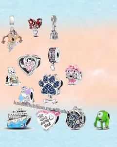 Colgante de moda de oso de miel con diseño de calavera monstruo de aleación de circonio bañado en plata, estilo dibujo animado, para pulsera DIY, regalo de joyería para mujer - Product Image 1