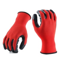 Gants de jardin industriels en nylon polyester rouge de calibre 13, revêtement en nitrile noir, norme CE