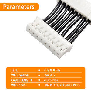 สายเคเบิลแบบกำหนดเอง หัวต่อคู่ <span class=keywords><strong>JST</strong></span> PH 2.0 ตัวผู้ ตัวเมีย 8 พิน ชุดสายไฟประกอบ - Product Image 3