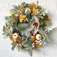 Guirlande de citrouilles en plastique de 40 cm avec feuilles d'érable, style européen et américain, décoration d'automne pour Halloween