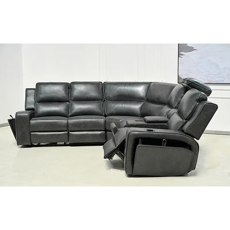 Top Quality Charcoal Color Modern Style Leather Sofas Electric Corner Recliner Sofas For Living Room With Bean Bag