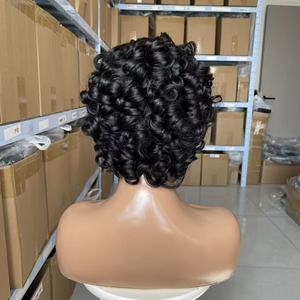 Perruque courte ondulée et bouclée avec frange, coupe machine, conçue pour les <span class=keywords><strong>cheveux</strong></span> des femmes noires brésiliennes - Product Image 4