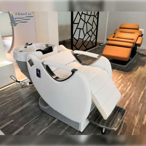 Chaise de shampooing professionnelle pour salon de coiffure et spa avec lavabo en céramique électrique, dossier et repose-pieds réglables, design moderne - Product Image 4