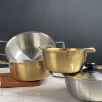 Pot de nouilles coréen en acier inoxydable 304, pot de soupe polyvalent à double poignée pour restaurant maison