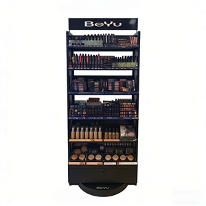 Two Sides 360 Degree <b>Rotating</b> Metal <b>Display</b> Rack with Shelves & Storage Drawers Floor <b>Standing</b> Showcase for Beauty Product Store - Product Image 5