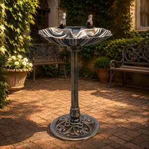Bain d'oiseaux festonné en résine, finition bronze antique, résistant aux intempéries, sur piédestal, alimenté à <span class=keywords><strong>l</strong></span>'énergie solaire, écologique, pour oiseaux aquatiques - Product Image 1