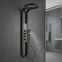 Ensemble de douche moderne noir avec pommeau pluie, panneau mural en acier inoxydable à cascade avec jet de massage et mitigeur monotrou
