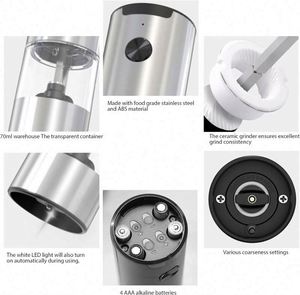 Electric Salt Pepper Grinder Set One-handed Automatic Operation White LED <b>Light</b> Dual Charging Base Adjustable Coarseness - Product Image 3