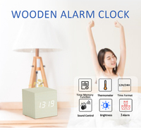 Reloj Despertador Digital EMAF Cube de Escritorio, de Madera, con LED, Función de Trabajo, Portátil, con Temperatura, para Niños