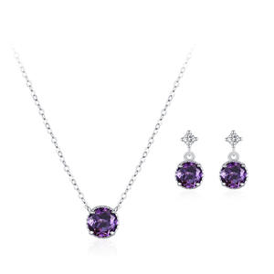 S925 Sterling Silver Elegant Purple Crystal Necklace and Earrings for Women - Simple, Versatile, and Elegant New Chinese Style - Product Image 1