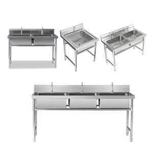 Plan de travail en acier inoxydable pour évier commercial, plan de travail de cuisine autoportant avec égouttoir, SUS201, SUS304, robuste - Product Image 1
