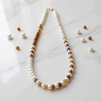Ensemble collier et bracelet XF personnalisé en ambre, avec perles ovales en pierre naturelle, perles d'eau douce, ambre tigre, certifié GIC, pour femmes