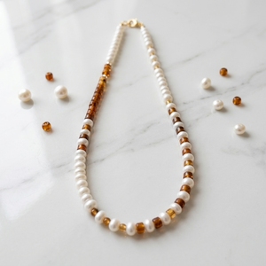 Ensemble collier et bracelet XF personnalisé en ambre, avec perles ovales en pierre naturelle, perles d'eau douce, ambre tigre, certifié GIC, pour femmes - Product Image 5