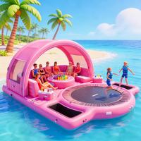 Grand parc aquatique gonflable Big Island : Ponton de fête, flotteurs gonflables, trampolines, canapés flottants et piscine de relaxation