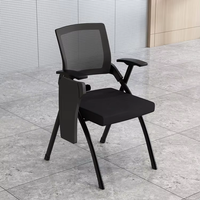 Chaise de formation en maille avec structure en acier, pliable, empilable, accoudoir rotatif, tablette d'écriture intégrée, pour bureau moderne