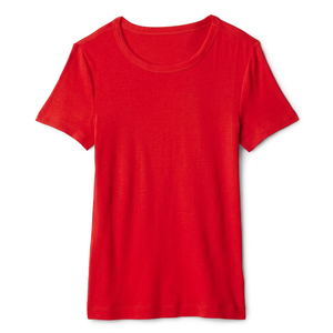 T-shirt rouge à col en V et manches courtes pour femme, coupe classique, 100 % coton jersey toile, écologique, couleur unie, décontracté, respirant, toutes saisons - Product Image 1