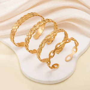 Bracelet jonc tendance en acier inoxydable plaqué or 18 carats en forme de feuille d'olivier <span class=keywords><strong>Michu</strong></span> Love and Peace pour femmes et hommes - Product Image 5