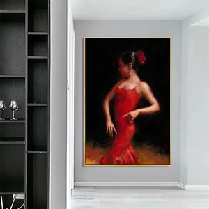 Dipinto su Tela di Ballerina di Flamenco Spagnola, Signora <span class=keywords><strong>con</strong></span> Abito Rosso, Pittura a Olio - Product Image 3