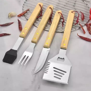 5件木制手柄烧烤烤架用具工具不锈钢烧烤工具套装带竹子定制盒 - Product Image 5