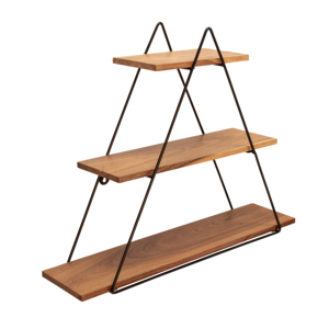 Mensola triangolare da parete a 3 livelli con struttura in legno e metallo per soggiorno, camera da letto, ufficio. - Product Image 1