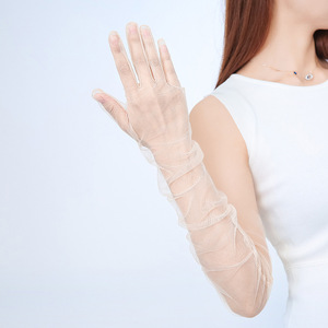 Gants ultra fins pour femmes 70cm Tulle Elbow <span class=keywords><strong>Long</strong></span> Wedding Bride Dress Mittens Sheer Transparent Sunscreen Vintage Black White Glove - Product Image 5