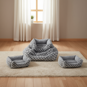 Set di Tre Pezzi per Cuccia per Animali Domestici in Grigio, Velluto di Cotone Jacquard a Pois e Velluto Artico, Nido Quadrato Accogliente per Amici Pelosi - Product Image 3