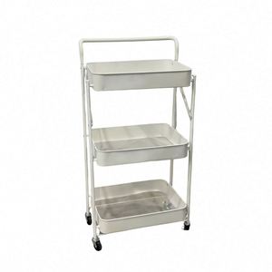 Modern Stainless Steel Foldable Cart With 3 Tiers and Wheels for Kitchen Gadgets - Product Image 1