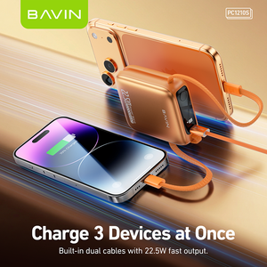 Chargeur portable rapide BAVIN Powerbank 10000mah PC1210S Petit 22.5w Câbles doubles intégrés Affichage LED Power Bank - Product Image 3
