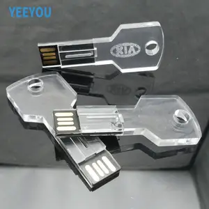Customize Logo Key Shape Crystal Transparent Led Light Up Usb 4gb 8gb 16gb Usb Flash Memory Stick Thumb Pen Drive